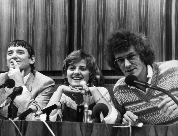 Pressekonferenz von Otto Schily, Petra Kelly und Reiner Trampert (7. März 1983)